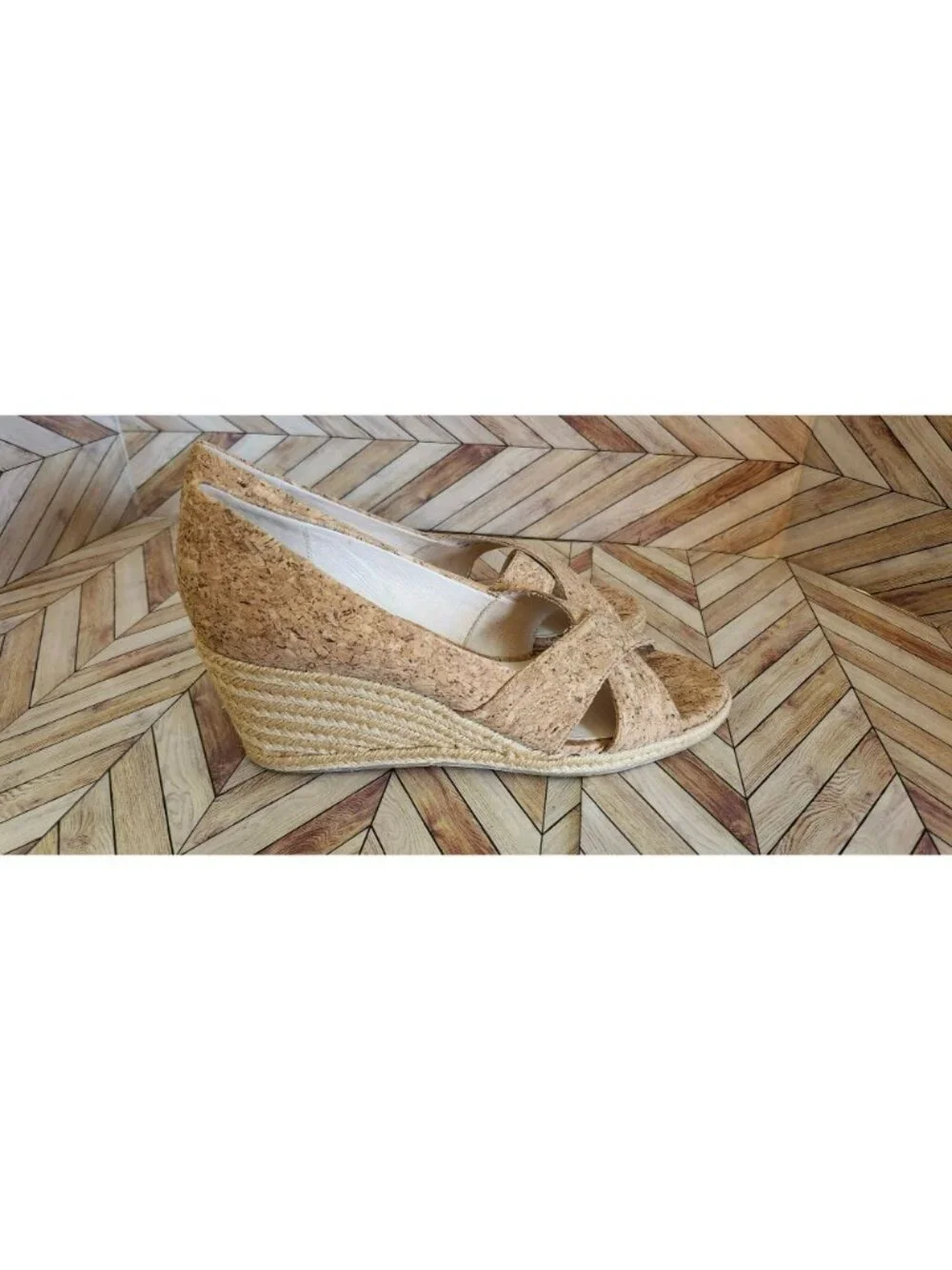Women Jack Rogers Palmer Crisscross Wedge Tan Cork Espadrille Shoe Size 7.5